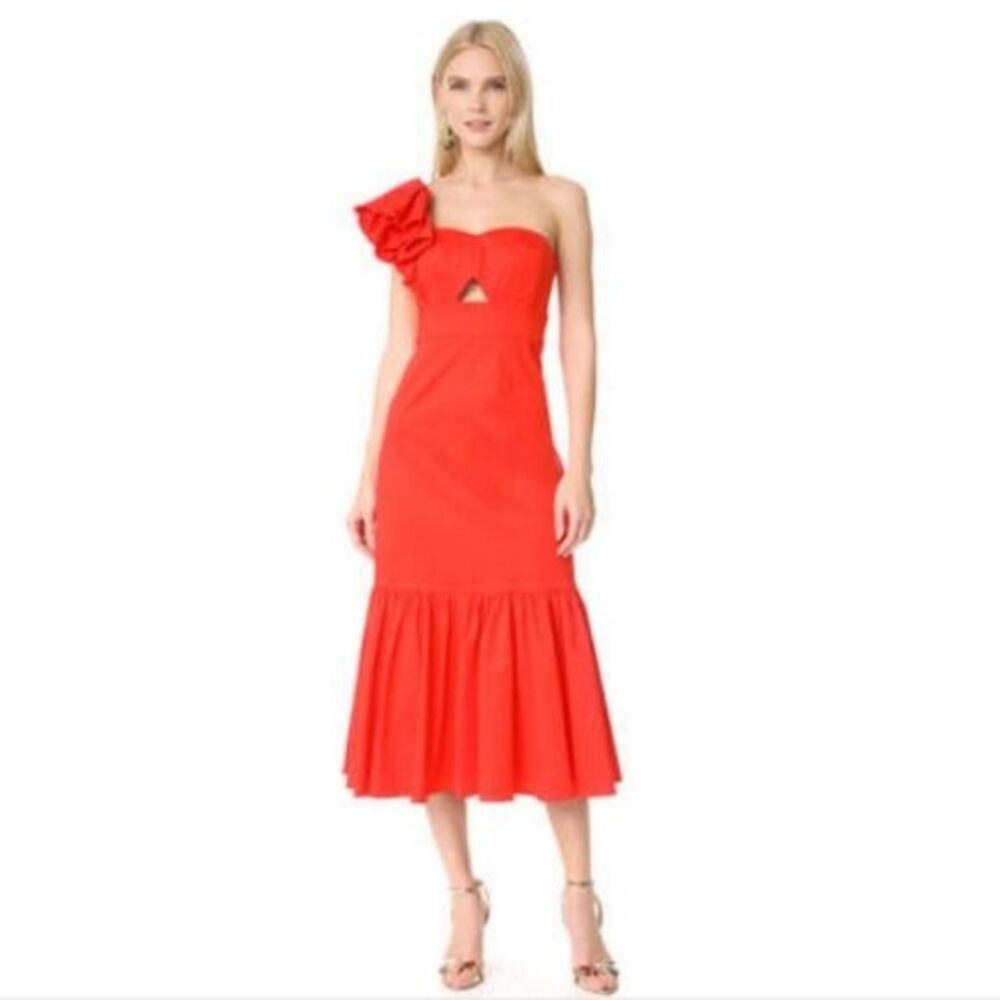 Rebecca Taylor NWT One Shoulder Cutout‎ Ruffle Dress Candy Apple Red Size 6
